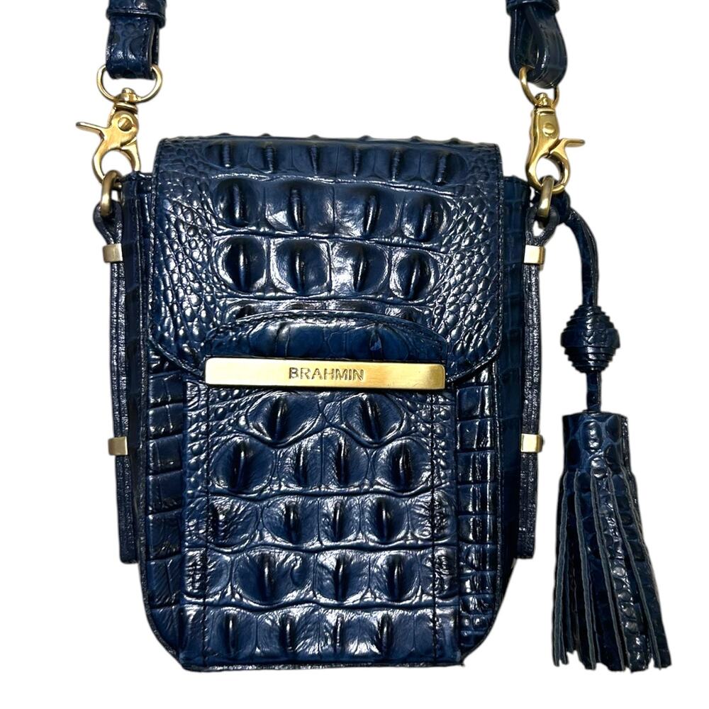 Brahmin, 'Sloane' Croc Small Camera, Phone Bag, Navy Melbourne, Genuine Leather - Picture 5 of 14